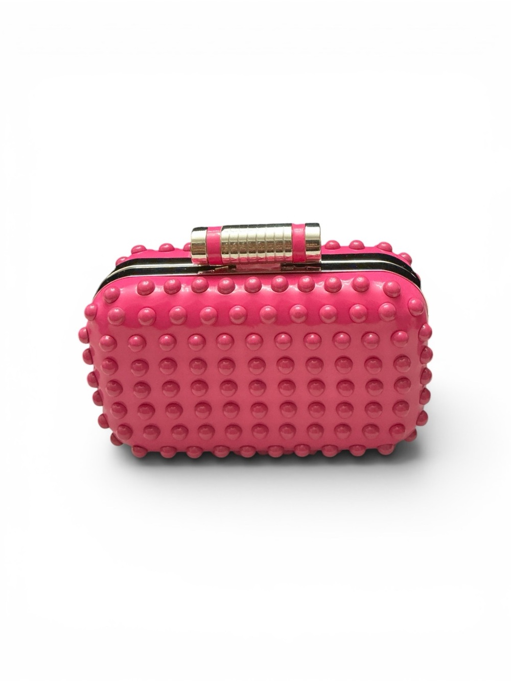 Private Label Hot Pink Studded Mini Clutch with Silver-Tone Hardware